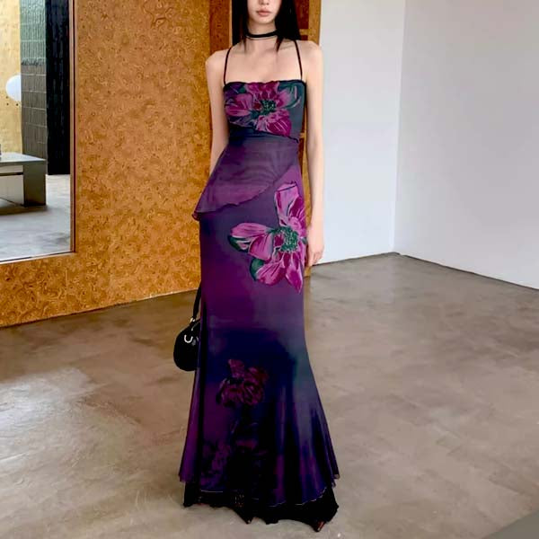 floral mermaid dress Long Prom with Flowers vibrant floral print Embellished Floral Gown with Sweetheart