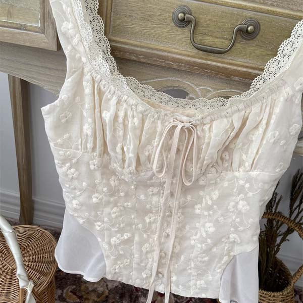 Larissa Embroidery Tank Top - Cream main image 1