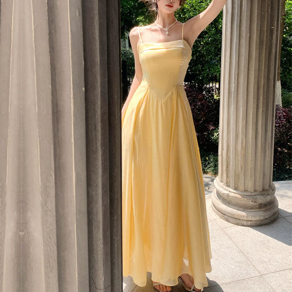 Aurielle Ethereal Butter Yellow Flowy Flare Evening Dress – The Wildflower Shop