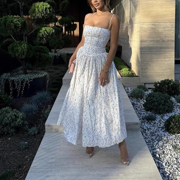 long white spaghetti strap dress Helena Spaghetti Strap Floral Maxi Dress S