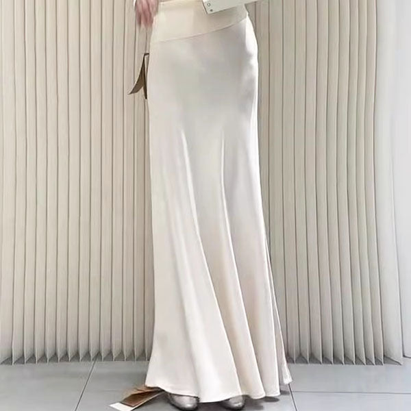 Megan White Mermaid Hem Satin Skirt