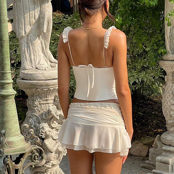 Sara Ruffles Trim Sleeveless Bodycon Top