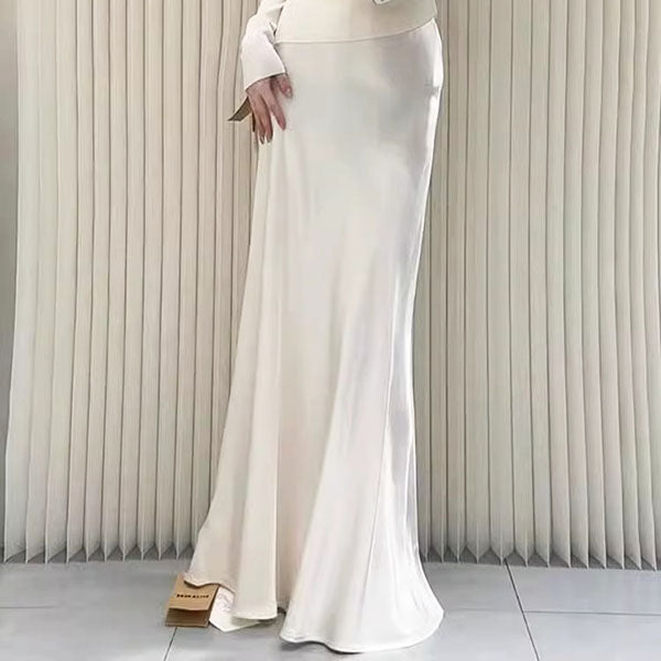 Megan White Mermaid Hem Satin Skirt