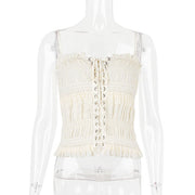 Samantha Crinkled Ruffles Spaghetti Straps Top