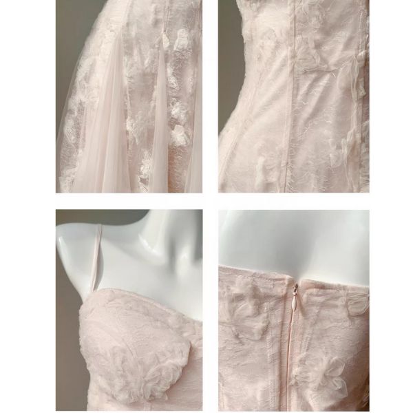 Theia Radiance Pastel Pink Lace Tulle Evening Dress
