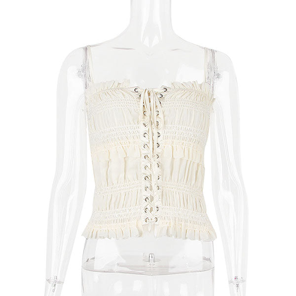 Samantha Crinkled Ruffles Spaghetti Straps Top
