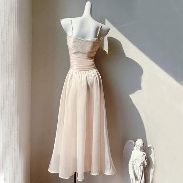 Élodie Blush Satin Spaghetti Strap Slit Dress