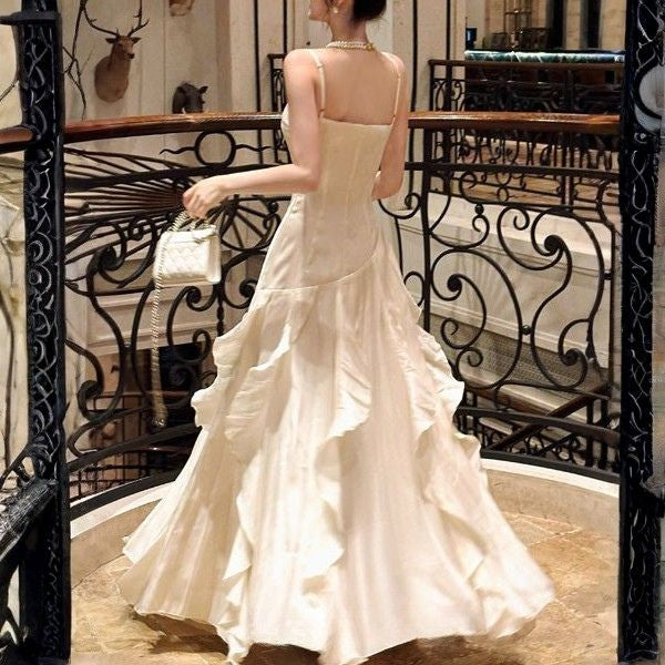 Rochelle Elegant Spaghetti Strap Ruffles Evening Dress
