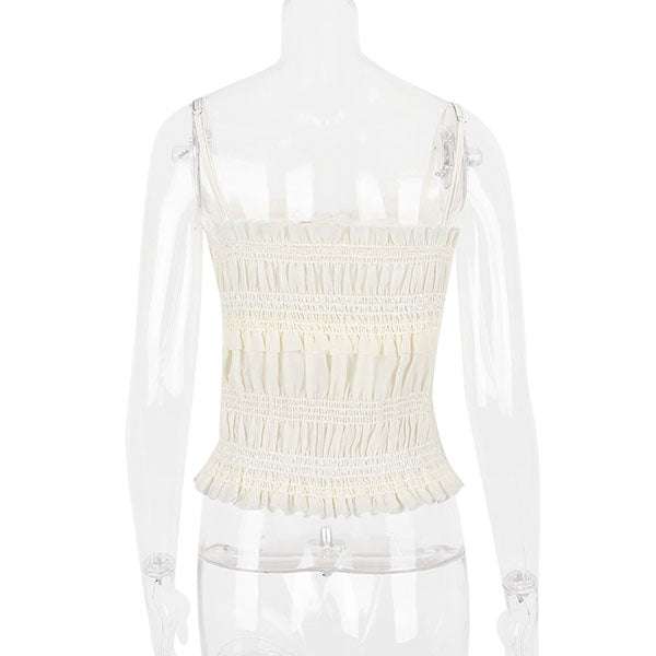 Samantha Crinkled Ruffles Spaghetti Straps Top