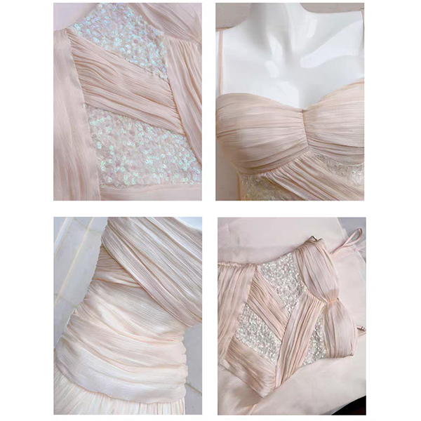 Élodie Blush Satin Spaghetti Strap Slit Dress