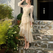 Elowen Romantic Ivory Long Sleeve Asymmetrical Dress