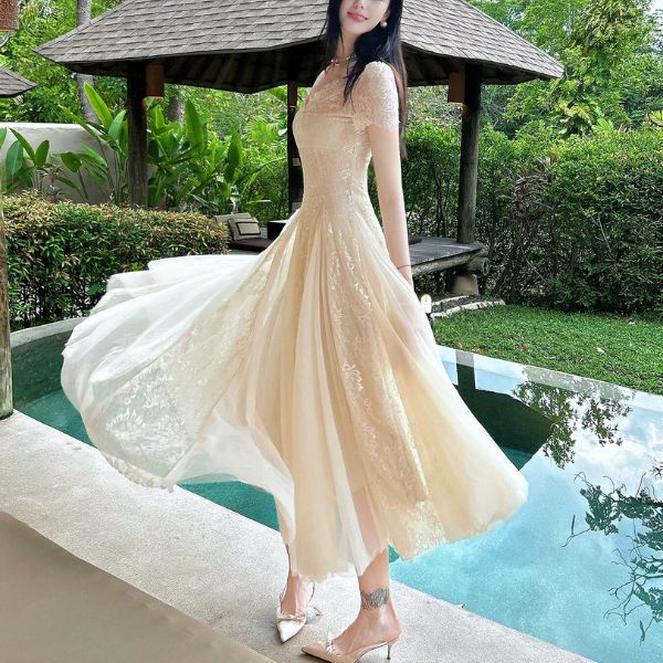 Nysa Ethereal Short Sleeve Lace Flare Dress
