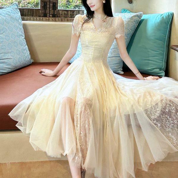 Nysa Ethereal Short Sleeve Lace Flare Dress