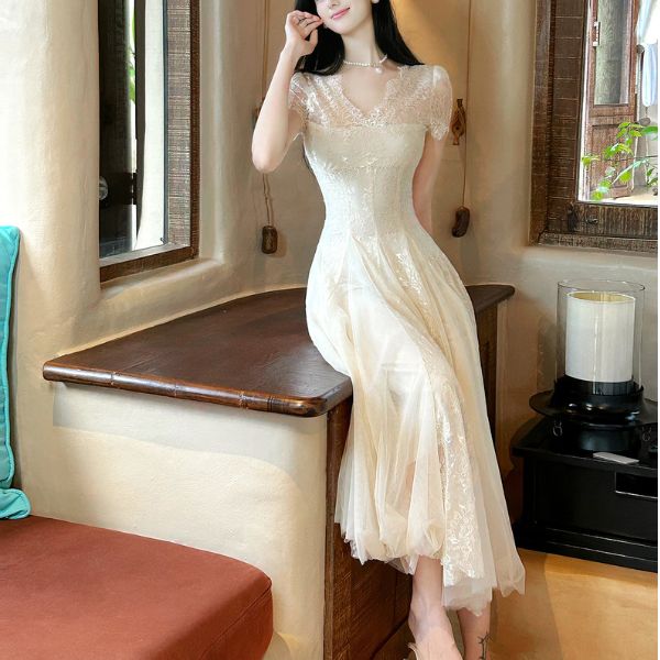 Nysa Ethereal Short Sleeve Lace Flare Dress