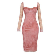 Annisa Pink Bodycon Long Sleeve Midi Dress