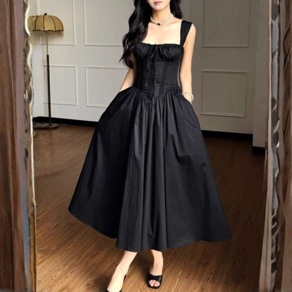 white christmas dresses Valerie Romantic Vintage-Inspired Corset Midi Dress M / Black