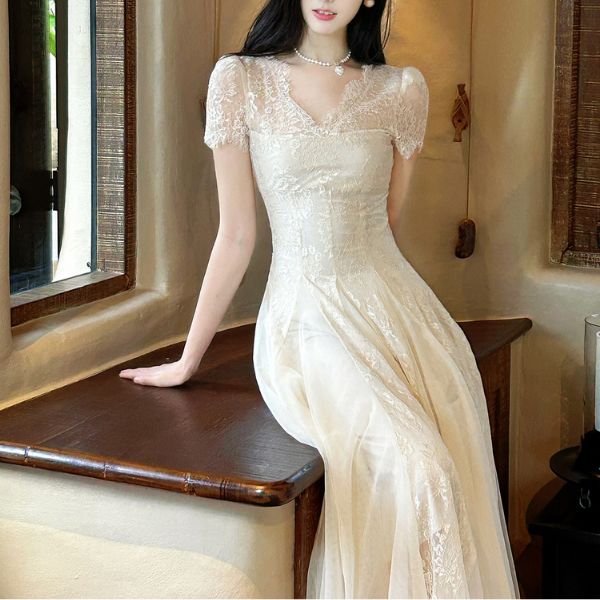 Nysa Ethereal Short Sleeve Lace Flare Dress