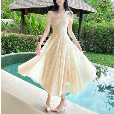 Nysa Ethereal Short Sleeve Lace Flare Dress