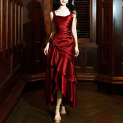 Gabriella Scarlet Hi-Lo Tiered Ruffles Maxi Dress