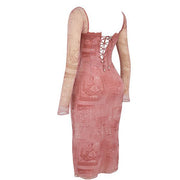 Annisa Pink Bodycon Long Sleeve Midi Dress