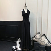 Solenne Black Elegance Pleated Halter Dress