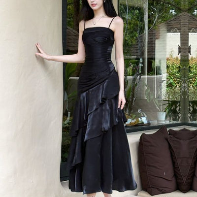 Azura Celestial Black Tiered Ruffles Maxi Dress