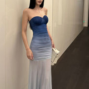 Liroa Elegant Ombré Ruched Strapless Evening Dress