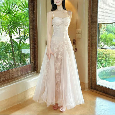 Theia Radiance Pastel Pink Lace Tulle Evening Dress