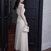 Mariselle Ivory Ruched Elegant Flowing Dress