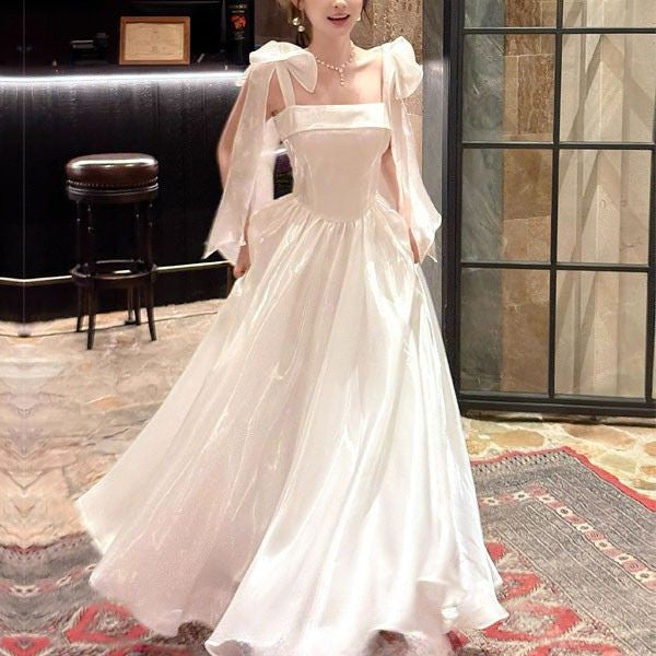 Pearline Elegant Lluminous Square Neckline Evening Dress