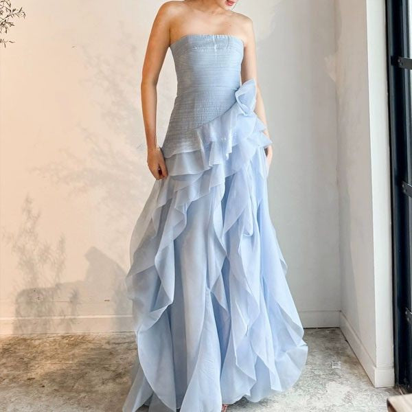 Aurelia Romantic Pastel Blue Layered Ruffles Evening Dress The Wildflower Shop Aurelia Romantic Pastel Blue Layered Ruffles Evening Dress The Wildflower Shop