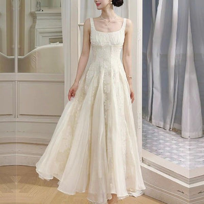 Leia Ivory Floral Appliqué A-Line Square Neckline Dress