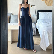 Lyra Elegant Backless Navy Maxi Dress