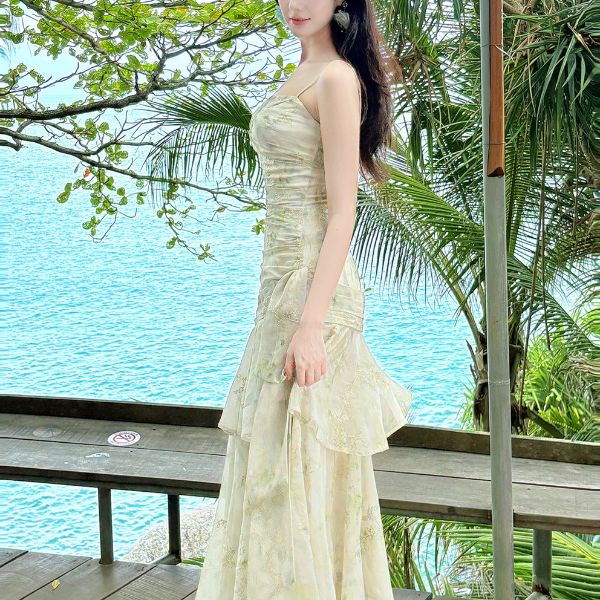 Solene Ethereal Floral Ruched Layered Ruffles Dress