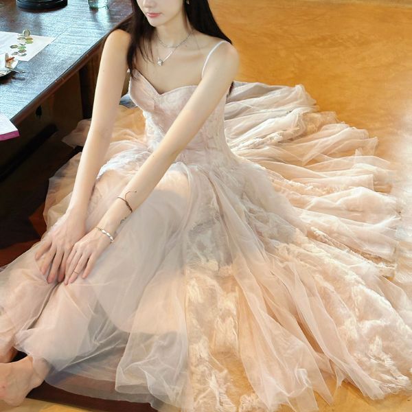 Theia Radiance Pastel Pink Lace Tulle Evening Dress