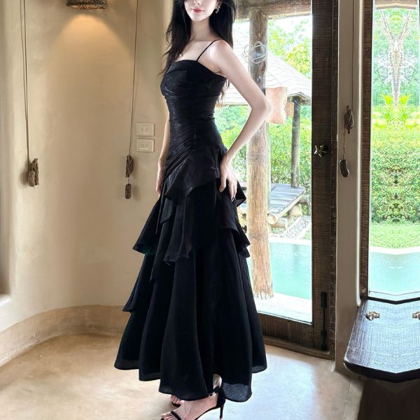 Azura Celestial Black Tiered Ruffles Maxi Dress