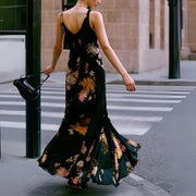 Vivienne Elegant Noir Bloom Maxi Dress