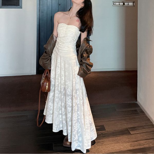 Camilia Strapless Ivory Flora Asymmetrical Maxi Dress