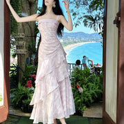 Amara Romantic Lavender Floral Tiered Ruffles Dress
