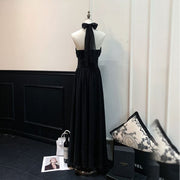 Solenne Black Elegance Pleated Halter Dress