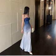 Liroa Elegant Ombré Ruched Strapless Evening Dress