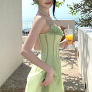 Willow Meadow Light Green Romantic Ruffles Neckline Dress