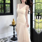 Mariselle Ivory Ruched Elegant Flowing Dress