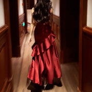 Gabriella Scarlet Hi-Lo Tiered Ruffles Maxi Dress