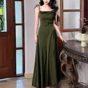 Marcelline Olive Green Cowl Neck Evening Dress