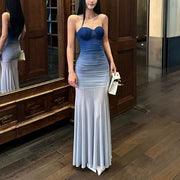 Liroa Elegant Ombré Ruched Strapless Evening Dress