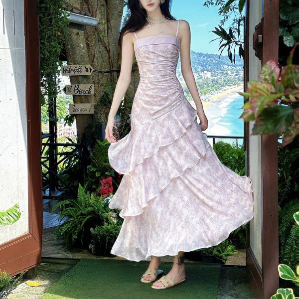Amara Romantic Lavender Floral Tiered Ruffles Dress