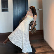 Camilia Strapless Ivory Flora Asymmetrical Maxi Dress
