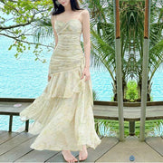 Solene Ethereal Floral Ruched Layered Ruffles Dress
