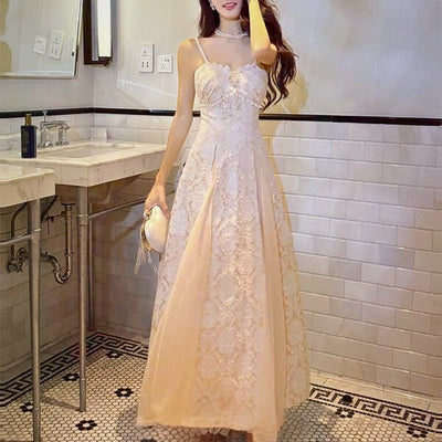 Katherina Champagne Vintage Floral Embroidery Evening Dress